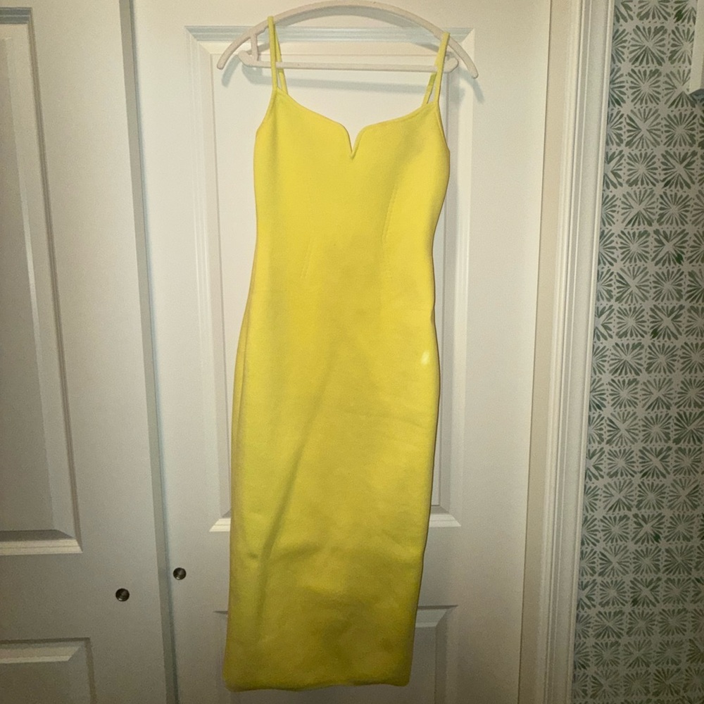Express Yellow Sheath Midi Dress Spaghetti Strap